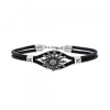 Pulsera Cuero Eguzkilore de Plata Envejecida