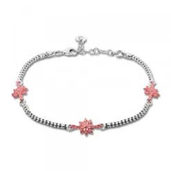Pulsera de Plata con 3 Eguzkilore Rosas y Cadena Semirígida