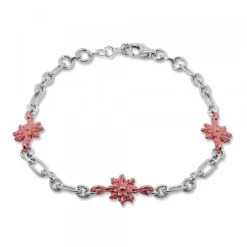 Pulsera de Plata con 3 Eguzkilore Rosas y Eslabones Grafilados