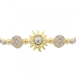 Pulsera Eguzkilore Bolitas Plata Dorada y Macramé