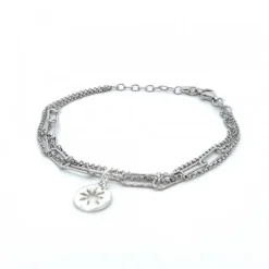 Pulsera Eguzkilore Cadena Eslabones Plata Triple