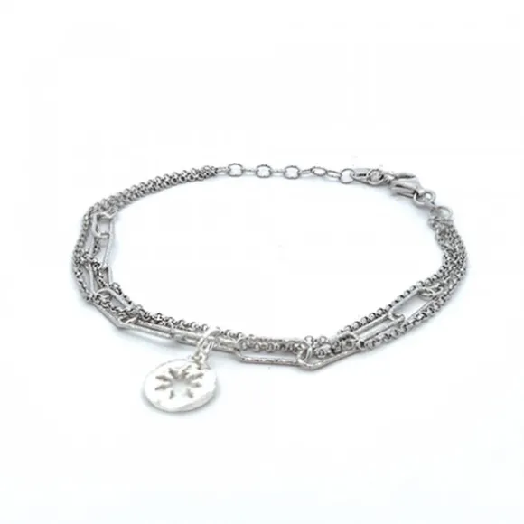 Pulsera Eguzkilore Cadena Eslabones Plata Triple