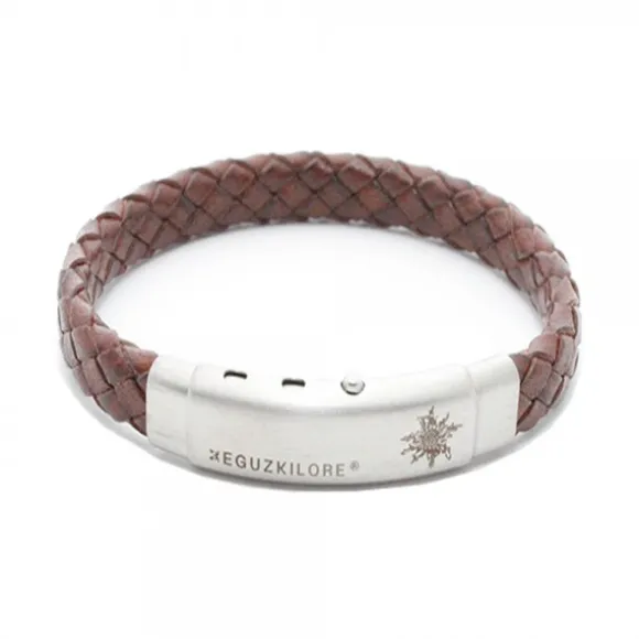 Pulsera Eguzkilore Cuero trenzado Marrón Personalizable