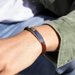 Pulsera Eguzkilore Cuero trenzado Marrón Personalizable