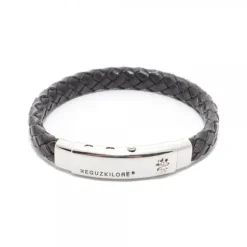 Pulsera Eguzkilore Cuero Trenzado Negro Personalizable