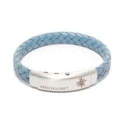 Pulsera Eguzkilore Cuero trenzado Azul Personalizable