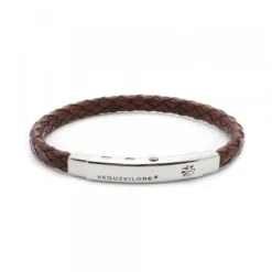 Pulsera Eguzkilore Estrecha Cuero Trenzado Marrón