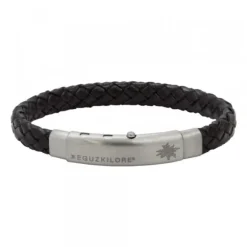 Pulsera Eguzkilore Mate Cuero Trenzado Negro Personalizable