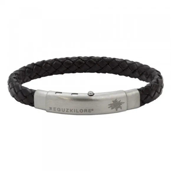 Pulsera Eguzkilore Mate Cuero Trenzado Negro Personalizable