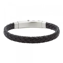 Pulsera Eguzkilore Mate Cuero Trenzado Negro Personalizable