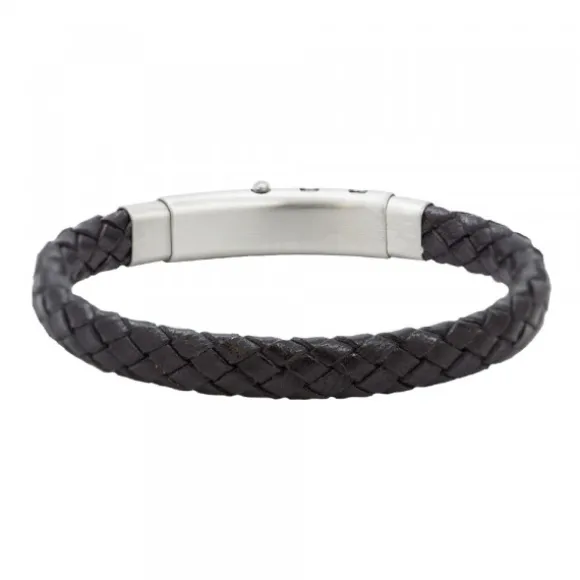 Pulsera Eguzkilore Mate Cuero Trenzado Negro Personalizable