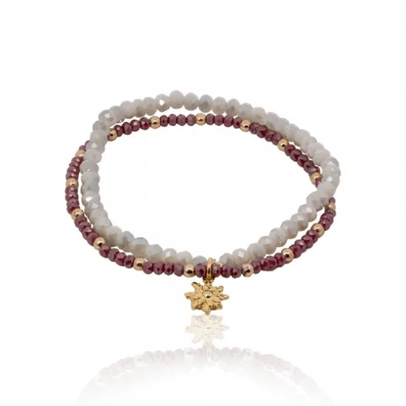 Pulsera Elástica Doble Burdeos y Marfil con Eguzkilore
