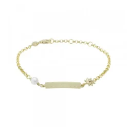 Pulsera Identidad Plata Dorada y Perla Eguzkitxiki