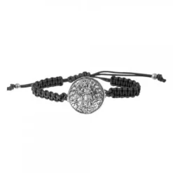 Pulsera La Virgen Blanca Plata Macramé Negro