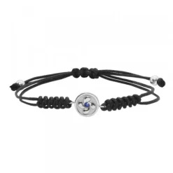 Pulsera Lauburu Redondo Plata y Circonita Azul Negra