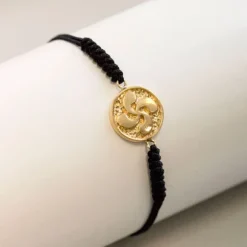 Pulsera Lauburu Redondo Plata Dorada Negra