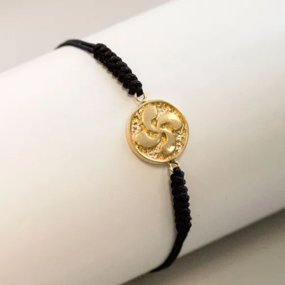 Pulsera Lauburu Redondo Plata Dorada Negra
