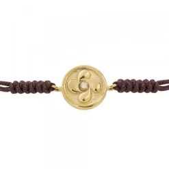 Pulsera Lauburu Redondo Plata Dorada y Circonita Marrón