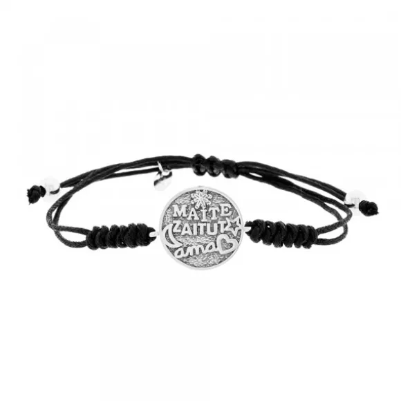Pulsera Maite Zaitut Ama Plata Macramé Negro