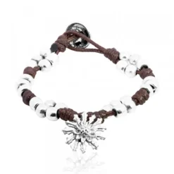 Pulsera Mari Mate con Motivo Eguzkilore y Cuerda Marrón