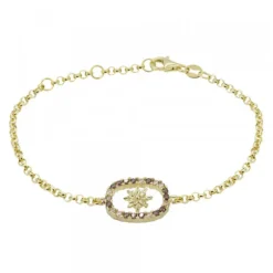 Pulsera Muka Plata Dorada y Circonitas Marrones