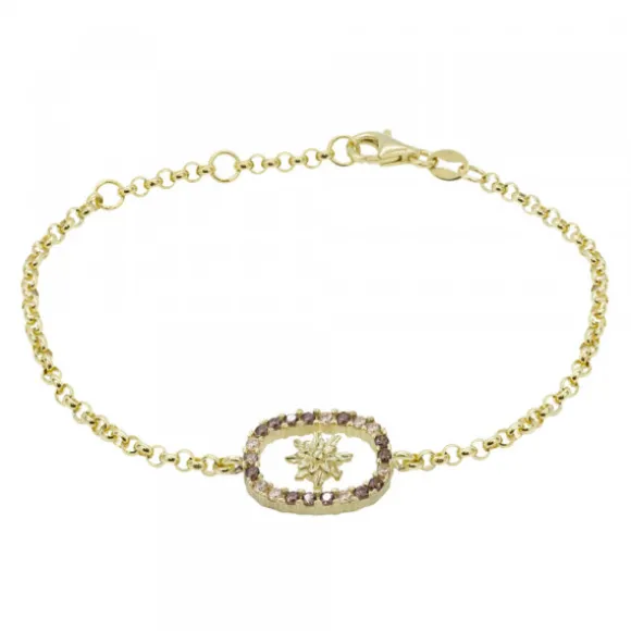 Pulsera Muka Plata Dorada y Circonitas Marrones