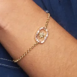 Pulsera Muka Plata Dorada y Circonitas Marrones