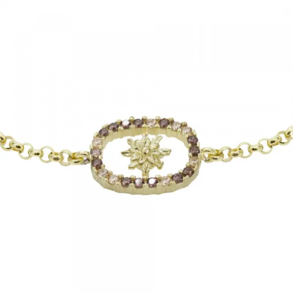 Pulsera Muka Plata Dorada y Circonitas Marrones