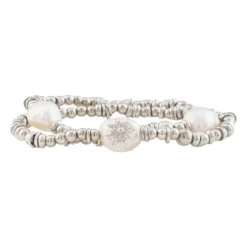 Pulsera Perlas Cultivadas Elástica Plata