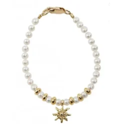 Pulsera Perlas y Eguzkilore Plata Dorada