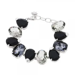 Pulsera Queen 3 Plata y Cristales Negros