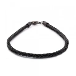 Pulsera Trenzada Negra con Terminal de Plata