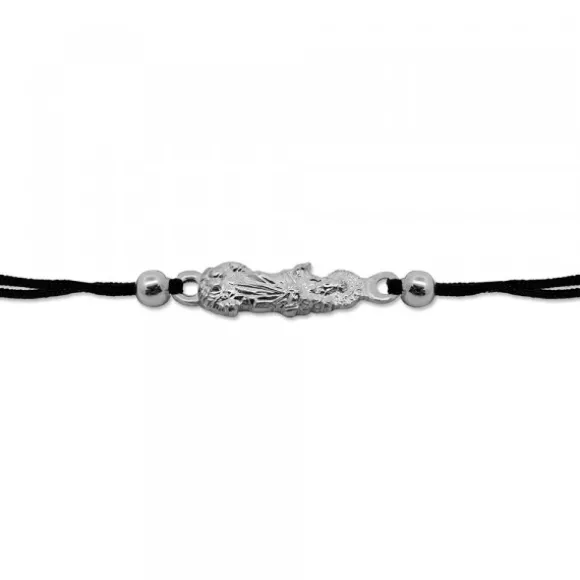 Pulsera Virgen Blanca de Plata con Hilo Negro
