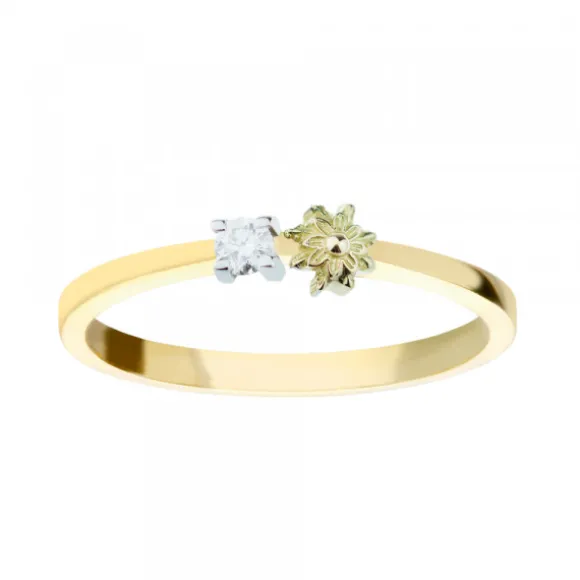 Sortija Oro con Diamante y Motivo Eguzkilore